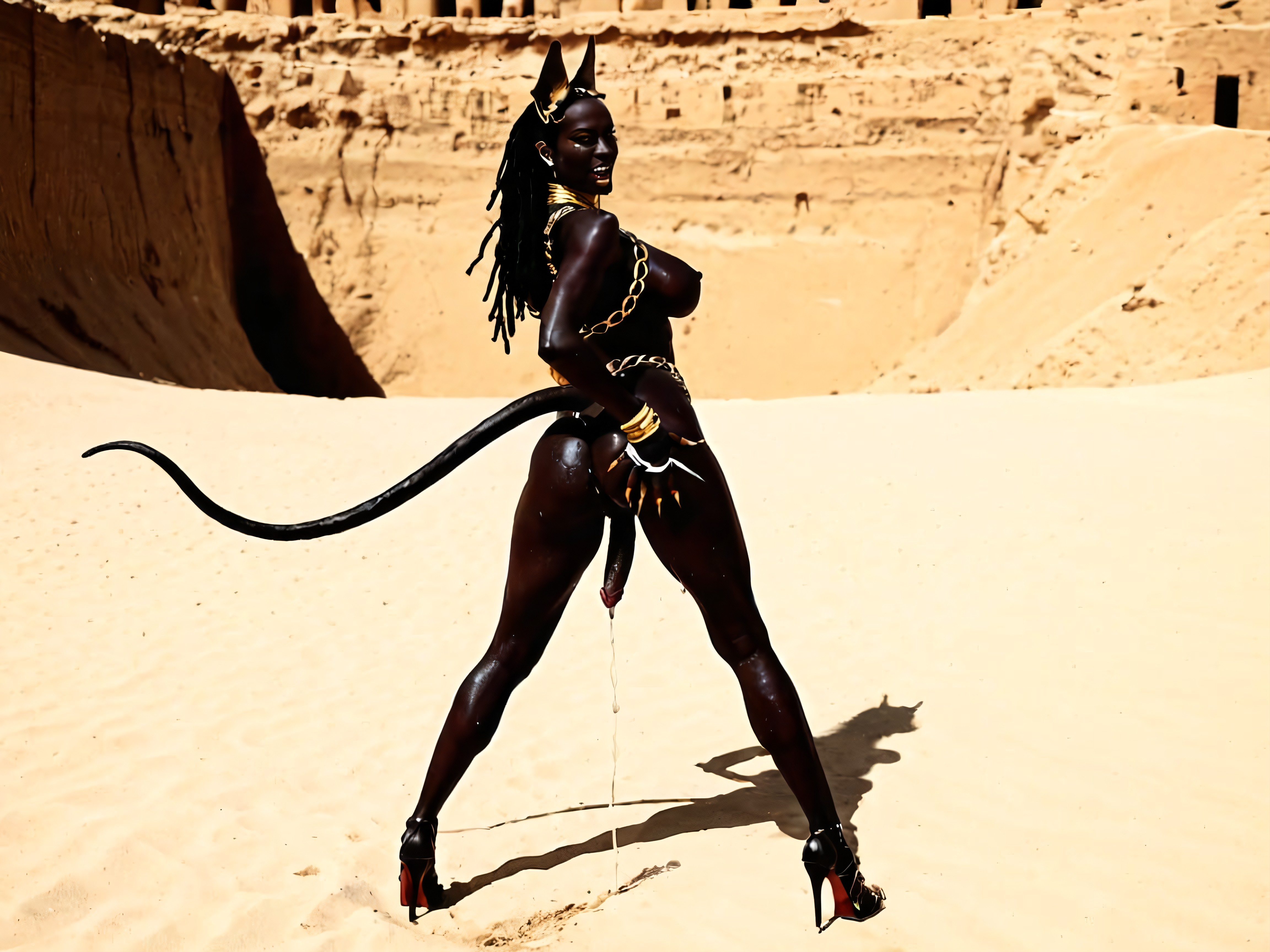 Gold Pussy, Long Gold Claws, Ejaculating Porno IA Ebony