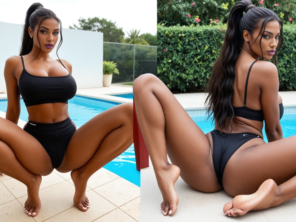 Snatch Waist, Serious, Barefoot Ebony AI Porn
