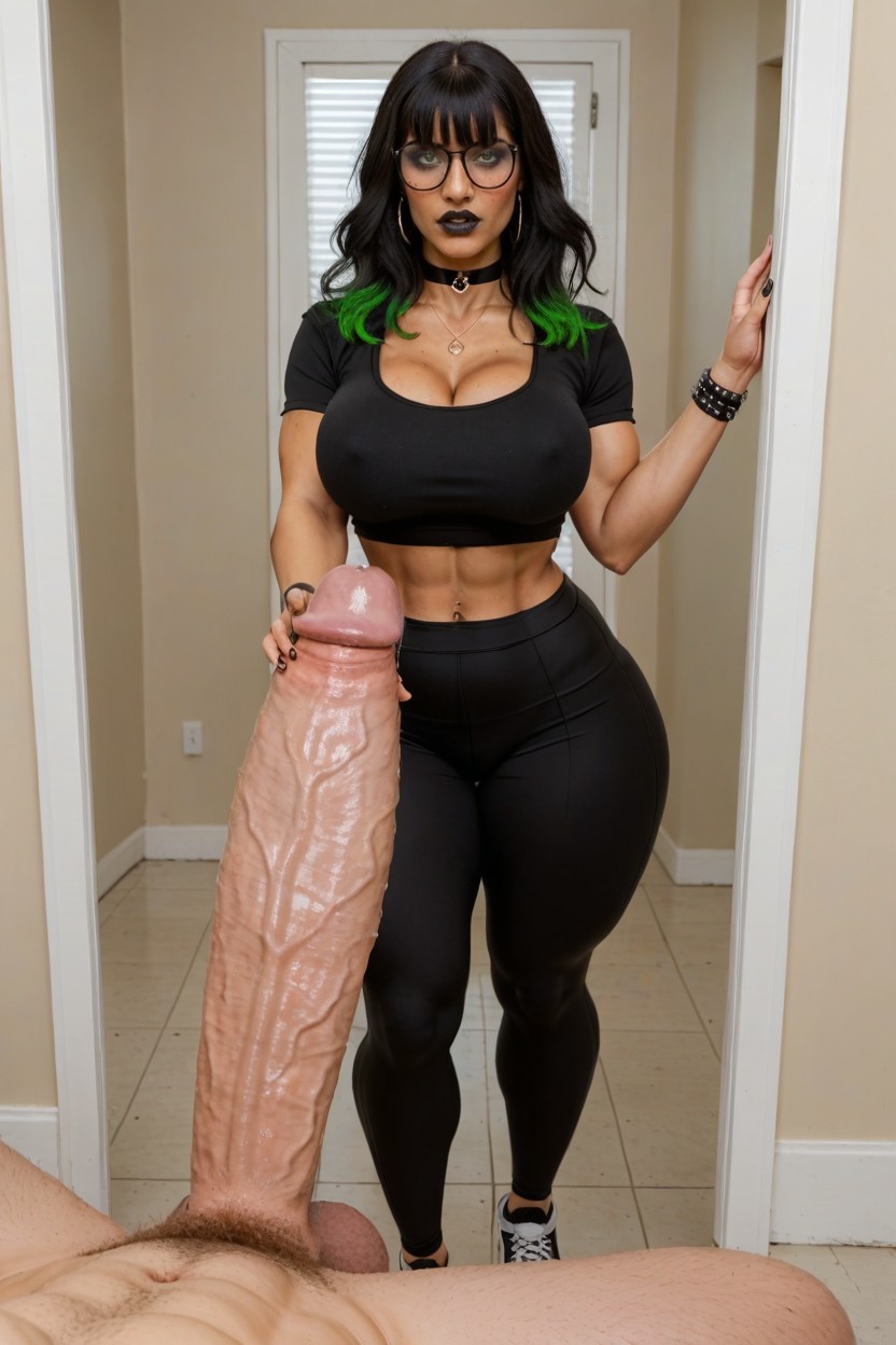 His Legs Straight Under, Hyper Bulging Cleavage, Woman Caught Giving A Handjob Porno IA Ebony