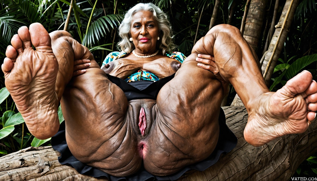 Blue Eyes, White Hair, Extreme Wrinkled Skin Ebony AI Porn