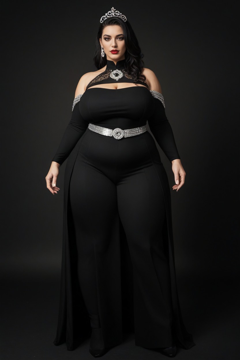 Mulher Adulta Com Corpo Plus Size E Curvas Bem Definidas, 검은색, Cacheado 에보니 AI 야짤