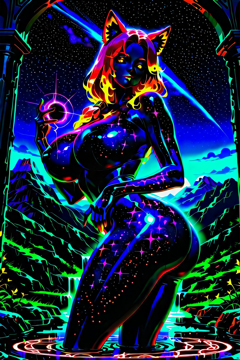 Smile, Nude, Volcano Elemental Ebony AI Porn