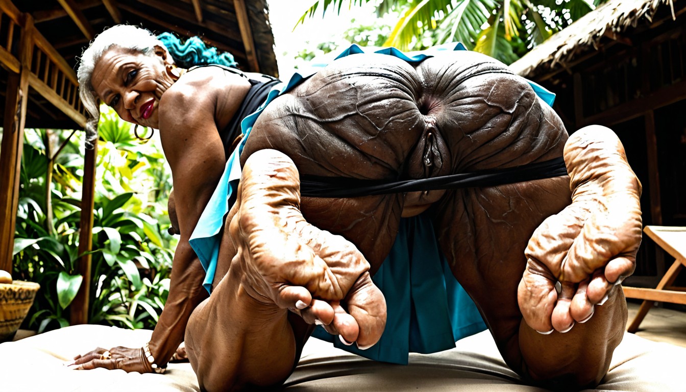 Exteme Wrinkled Skin, Long Nippels, Maigre Porno IA Ebony
