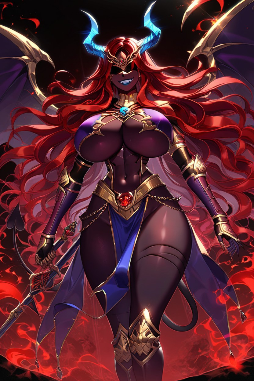 Giant Hangers, Fluffy Red Fur On Neck, Gold Belt With Long Black Waist Cloth Ebony AI Porn