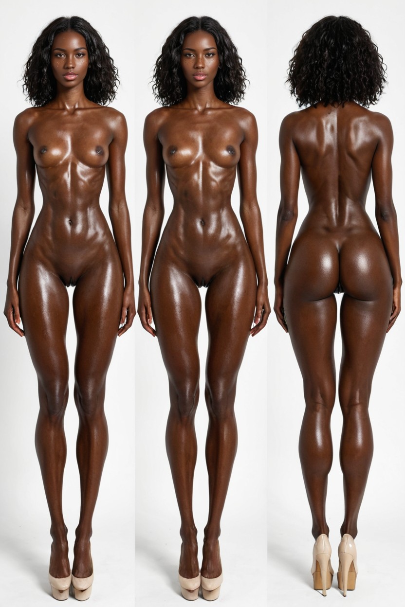 Dark Skin, Front View, Hyper Sucked In Stomach エボニーAIエロ