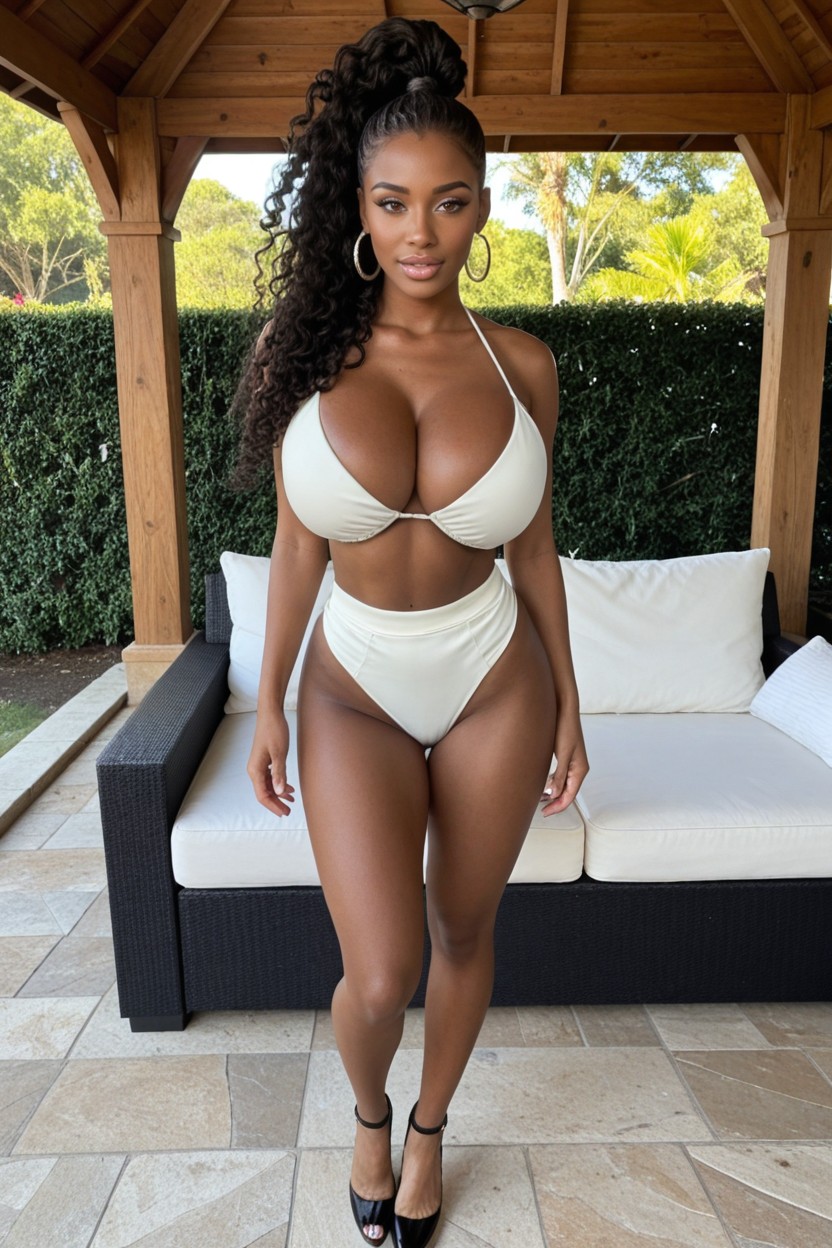 White Slit Skirt, Pleasure Eyes, Lips Partly Open Ebony AI Porn