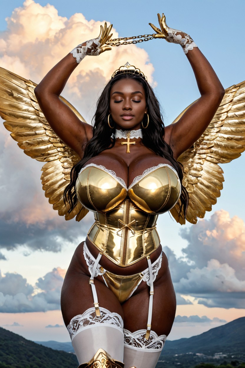 Oiled Body, Golden Corset Armor, Gold Cross On A Chain Porno ebony IA