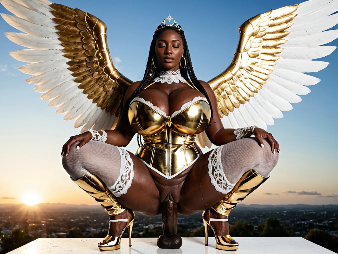 Massive Balls, Thick Thighs, White Lace Collar Ebony AI Porn