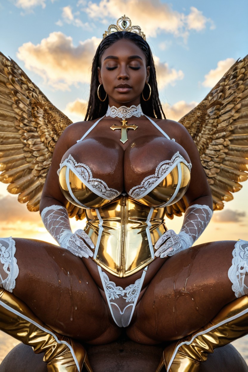 Embroidered Lacy Bodysuit, Stand, Armor Heels Porno IA Ebony