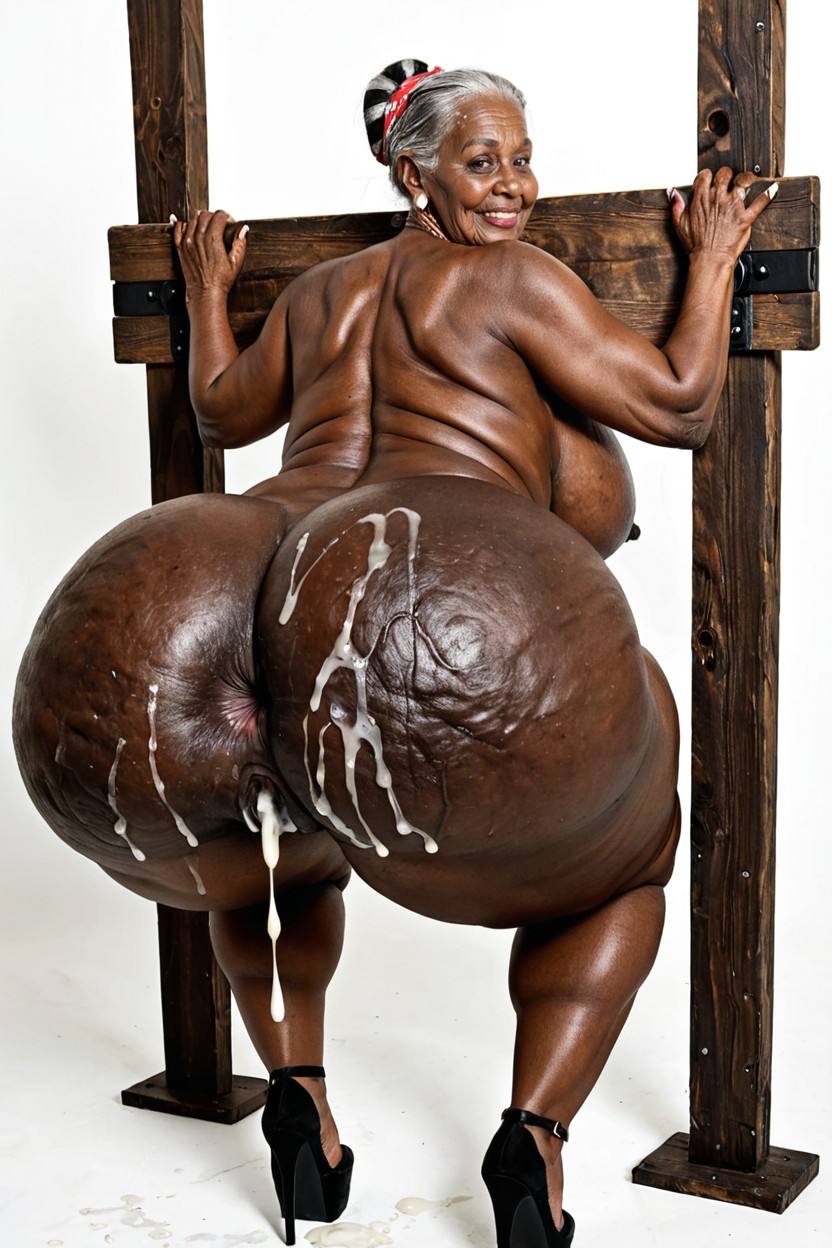 Platform Heels, Detailed Anus, Anus Écarté Porno IA Ebony