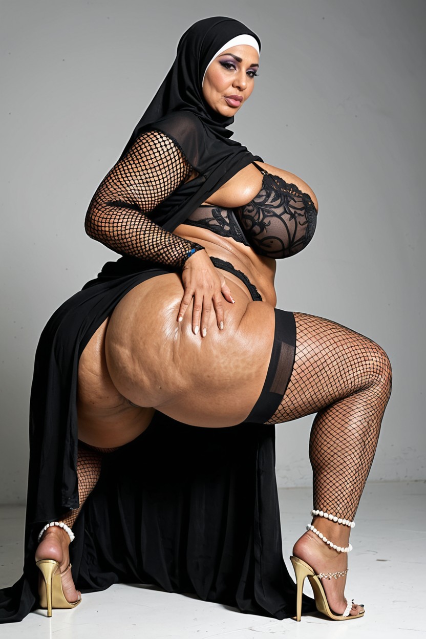 쪼그려 앉기, Saggy, Shapely 에보니 AI 야짤