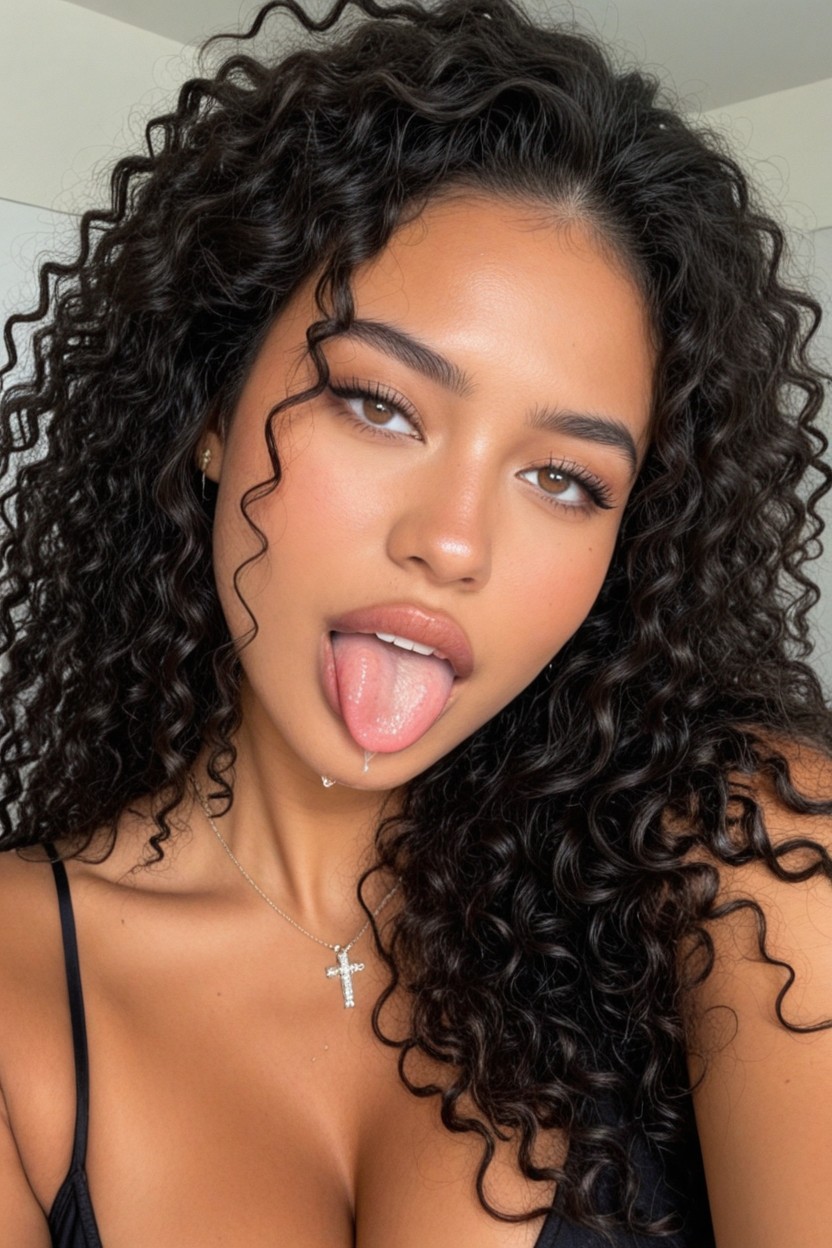 Tongue Out, Cabelo Cheio, Ahegao Porno ebony IA