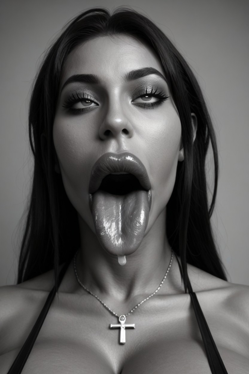Drooling, Ahegao, Huge Long Tongue Ebony AI Porn