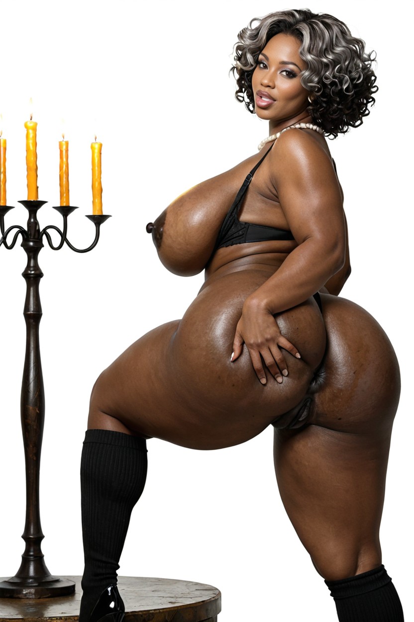 Sexy Brown Eyes, Black Garters, Dark Anus Ebony AI Porn