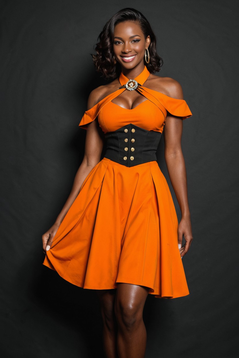 Curvy Waist, Sharply Tailored Pantsuits And Waistcoats, Expressive Dark Brown Eyes Porno ebony IA