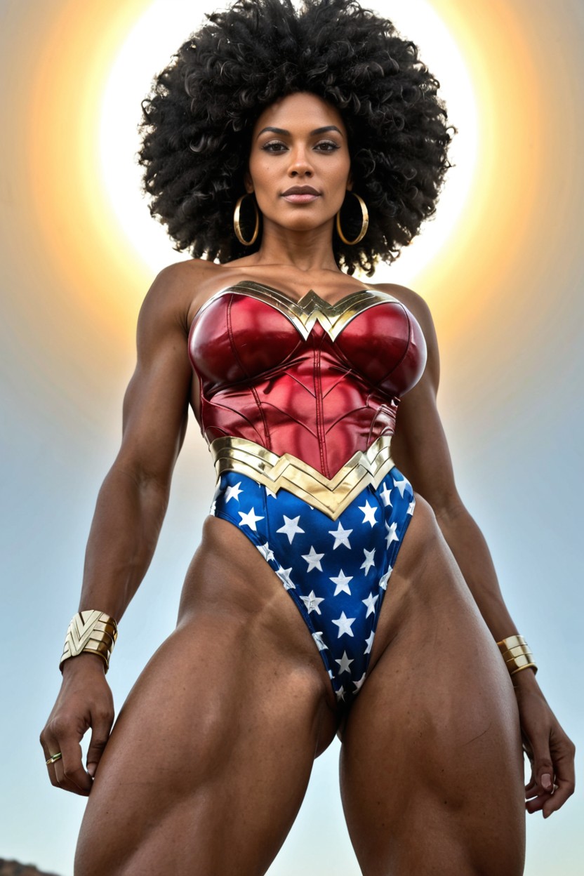 Ebony Wonder Woman, Full Body, Wide Angle Lens Ebony AI Porn