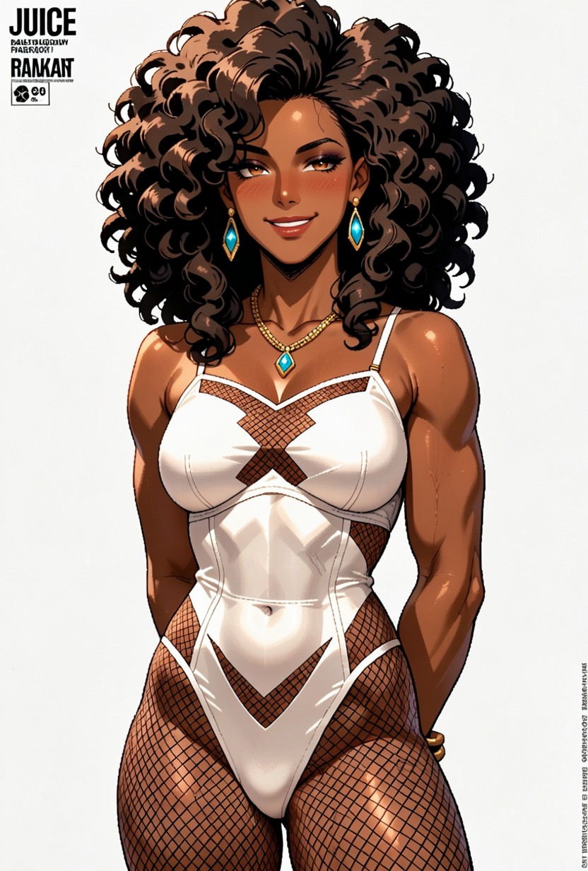 High Fashion, Voluminous Natural Jet-black Curls With Highly Defined Coils Cascading Around Her Shoulders, Minimalist Gold Rings Ebony AI Porn