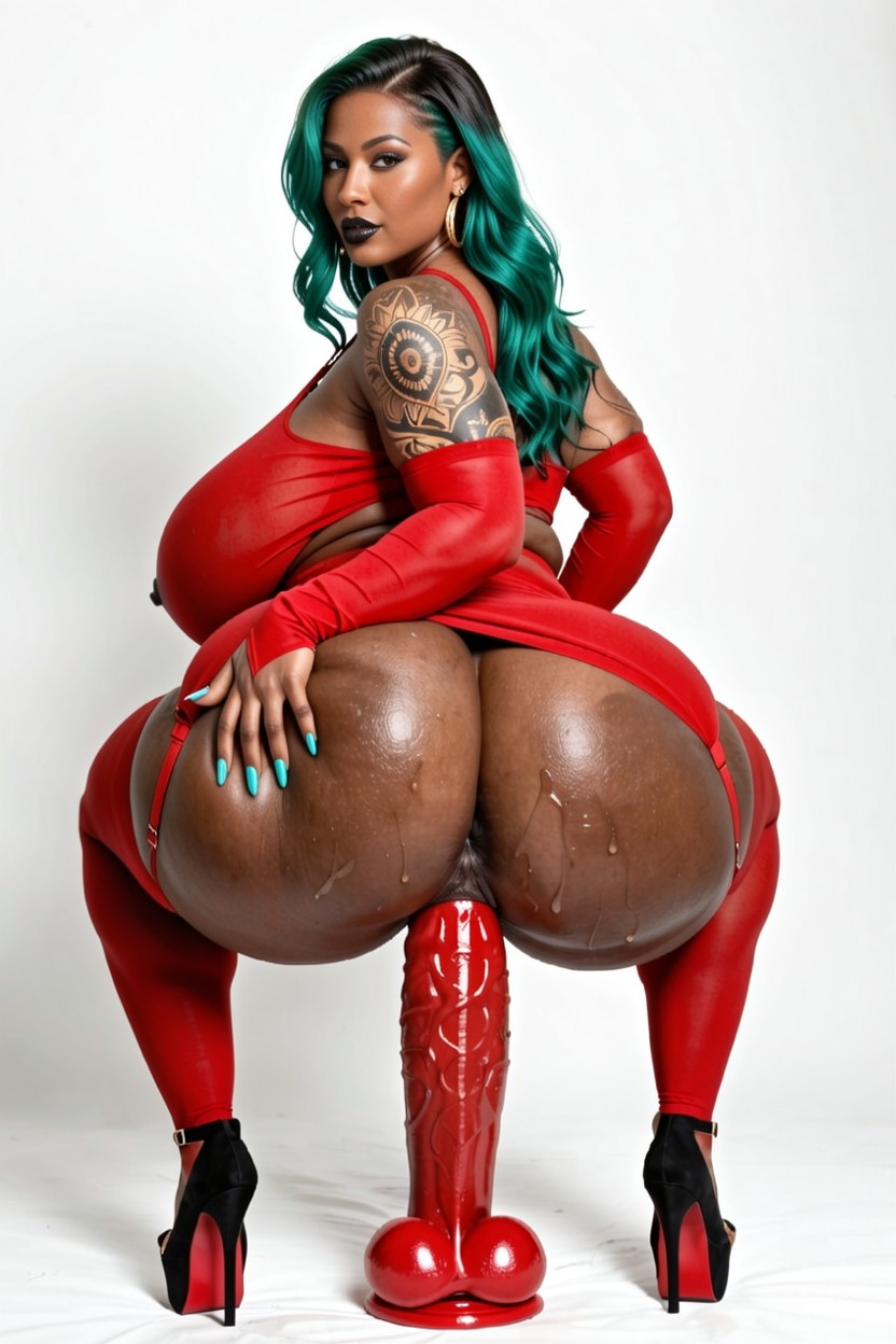 Lightskin Ebony, Really Long Ghetto Bright Neon Blue Finger Nails, Dark Nipples Ebony AI Porn