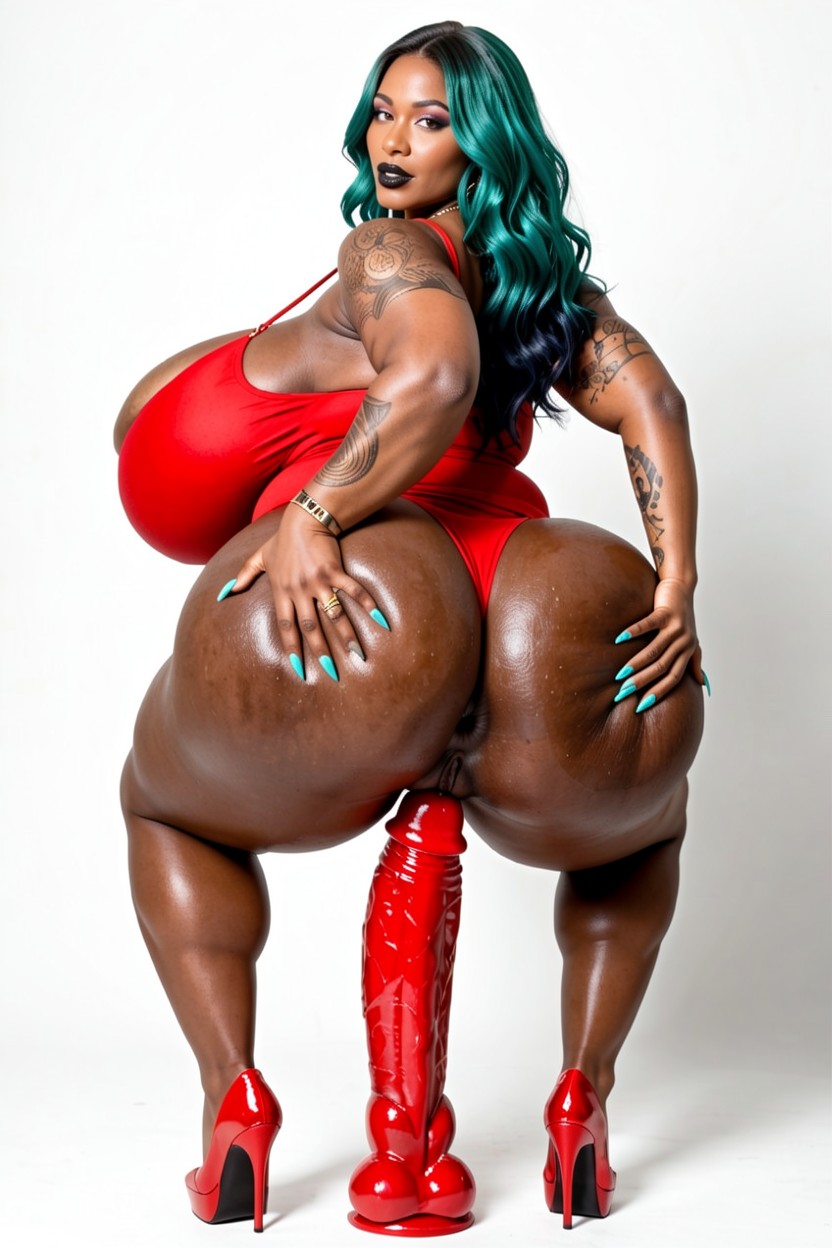 Gigantic Colossal Hyper Breasts, Gigantic Huge Ass, Brown Nipples Ebony AI Porn