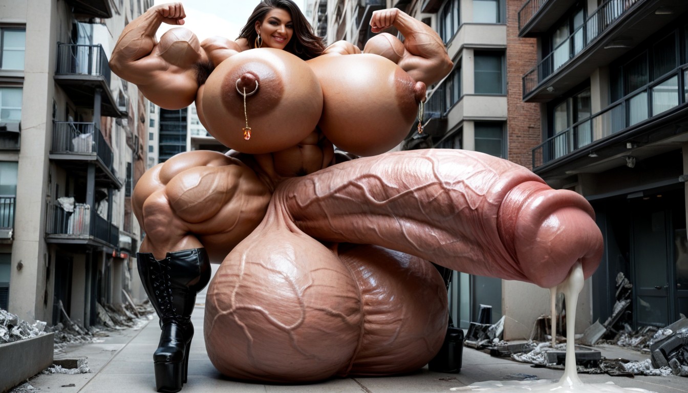 Waist, Hyper Muscular Body, Hyper Large Muscles Ebony AI Porn