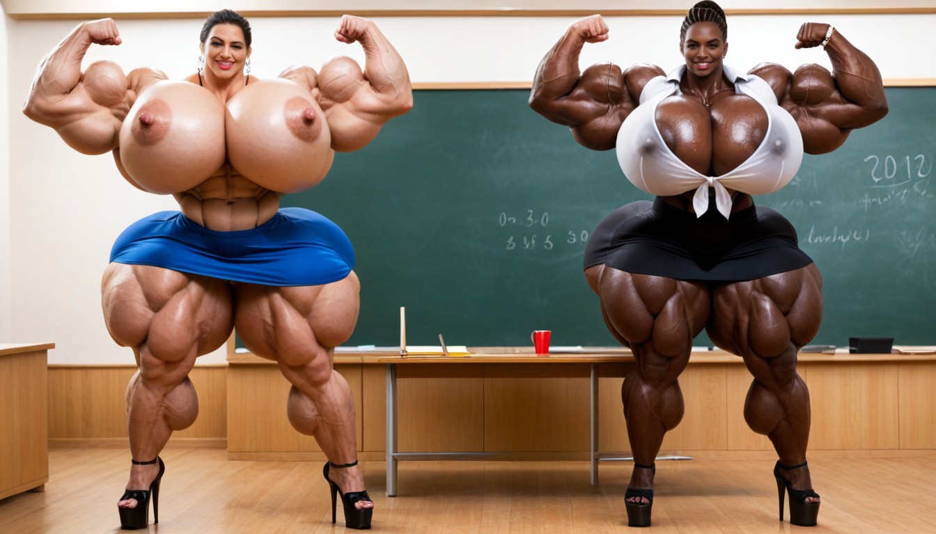 Hyper Muscle Woman, Gigantic Muscles, Photorealistic Ebony AI Porn