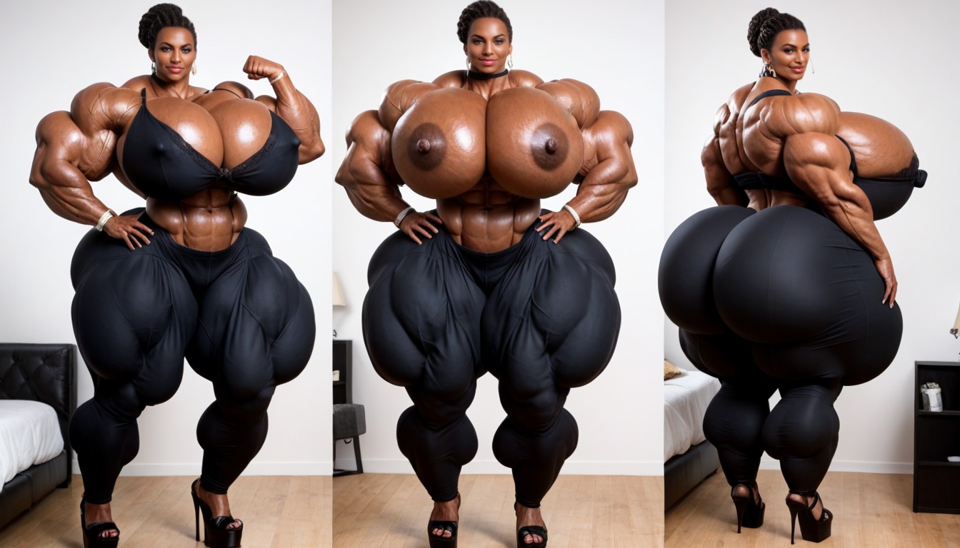Thick Thighs, Gigantic Muscles Hyper Massive Muscles, Breast Expression Ebony AI Porn