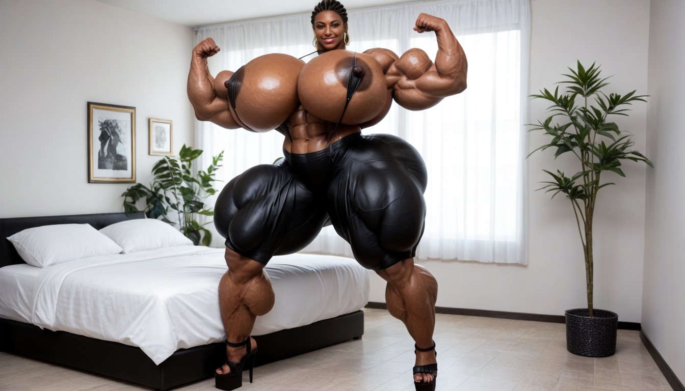 Photorealistic, Bodybuilder, Flexing Muscles Ebony AI Porn