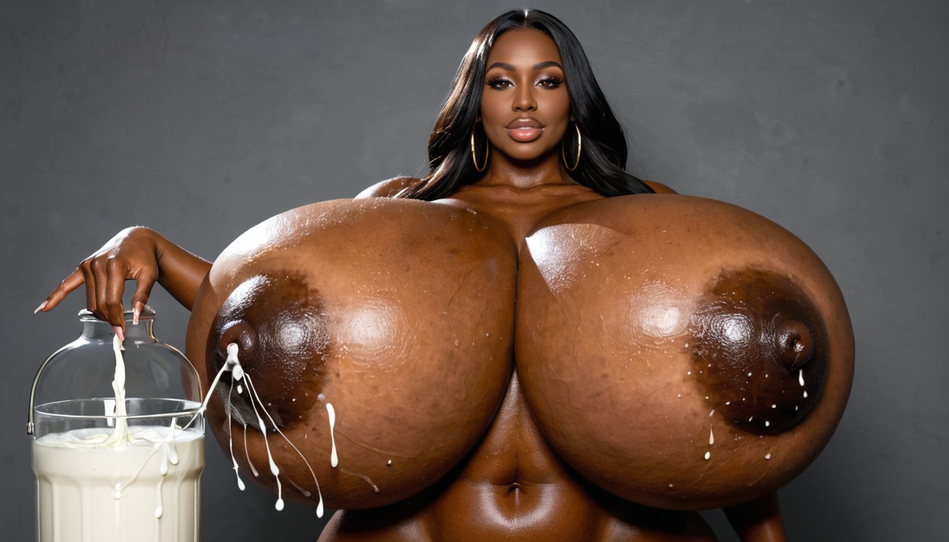 Dark Areola, Dark Skin, Gigantic Hyper Breasts Ebony AI Porn