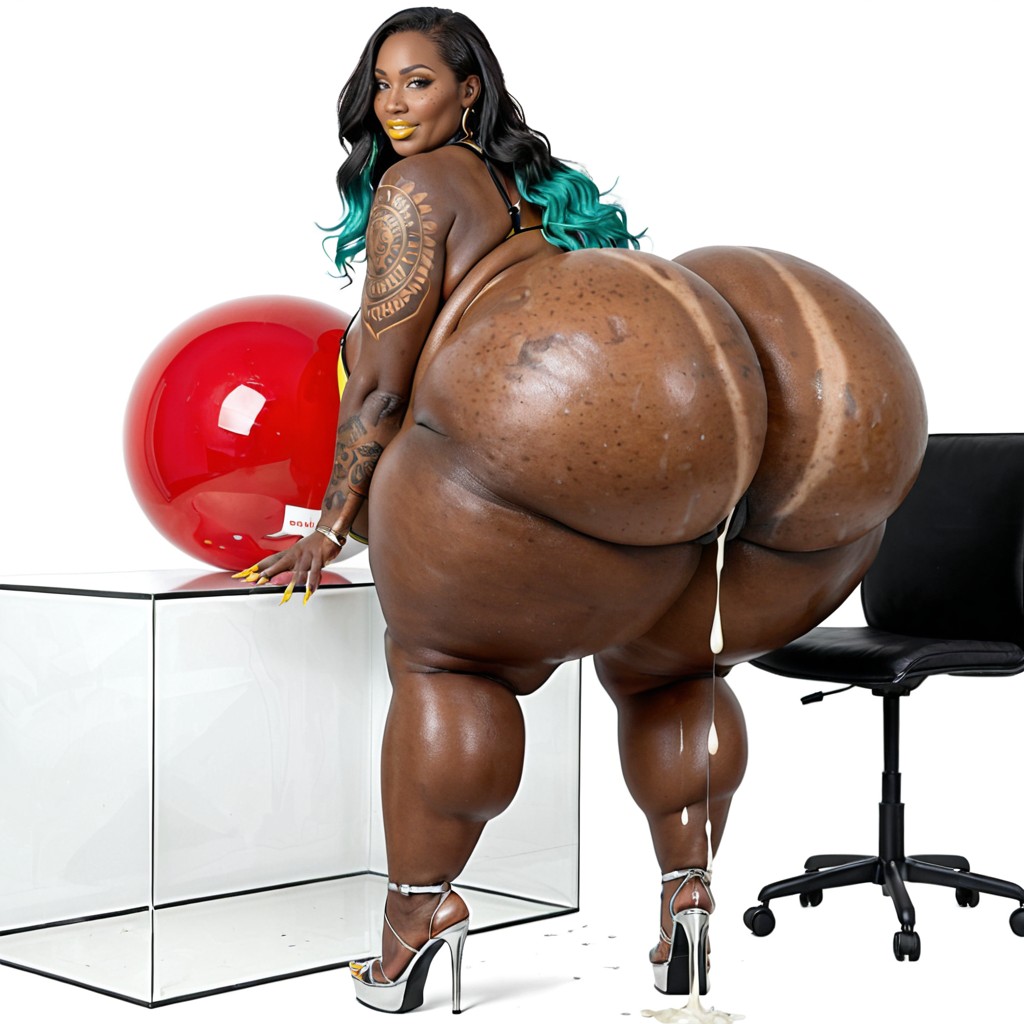 Excessive Cum, Exposed Breasts And Pussy, Office Ebony AI Porn