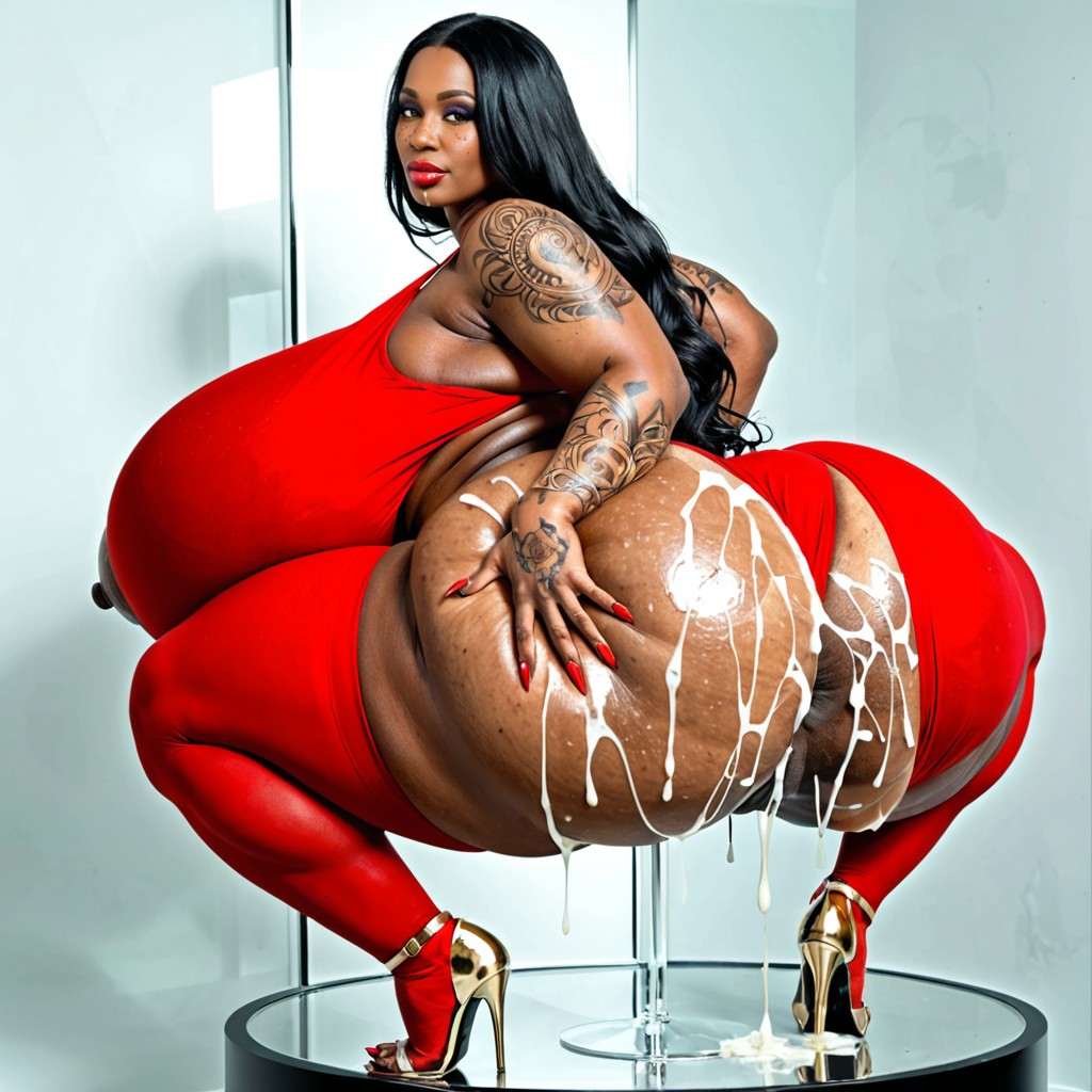 Gigantic Huge Huge Breasts, Transparent Glass Pleaser Heels, Clear Pleaser Heels Ebony AI Porn
