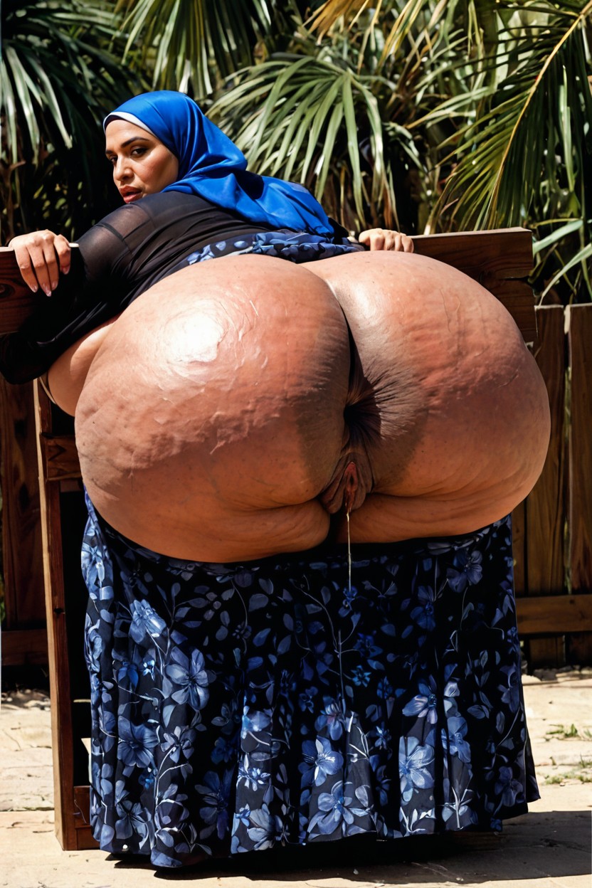 Side View, Upper Body Bent Forward To Show Of Ass, Huge Wide Deep Bulging Ass Cheeks Ebony AI Porn