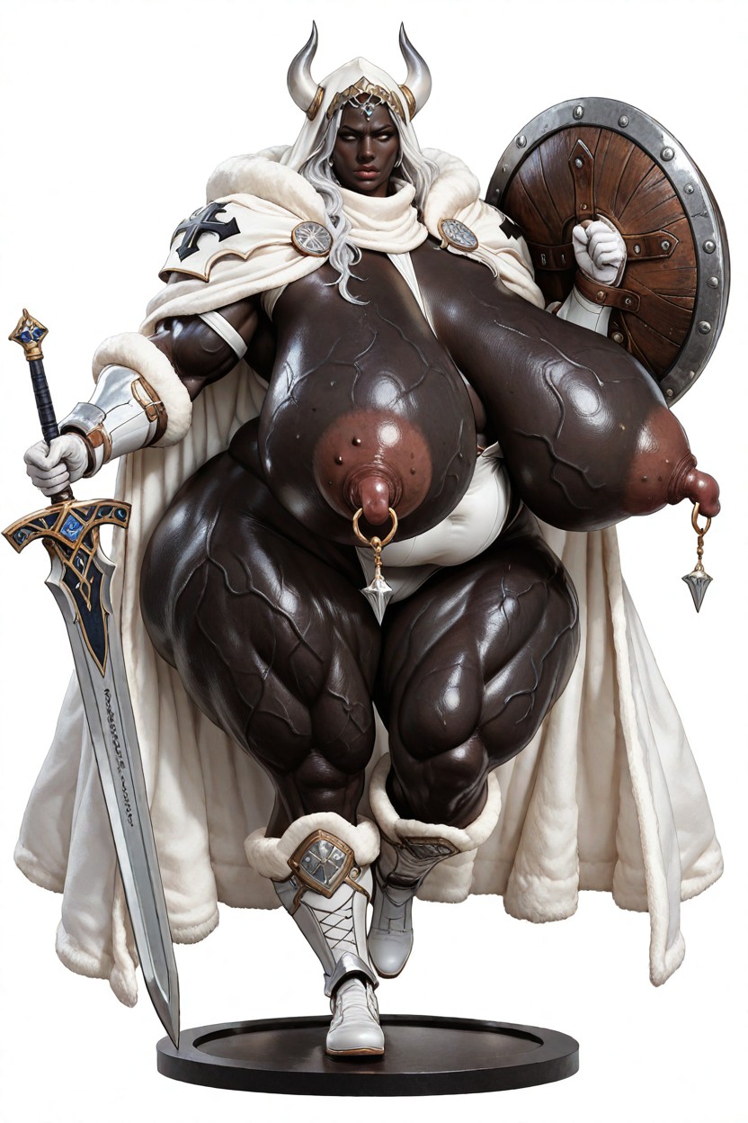 Heavy Cloak, Nipple Chain, Extreme Muscle Huge Thick Butt Huge Muscle Thighs Ebony AI Porn