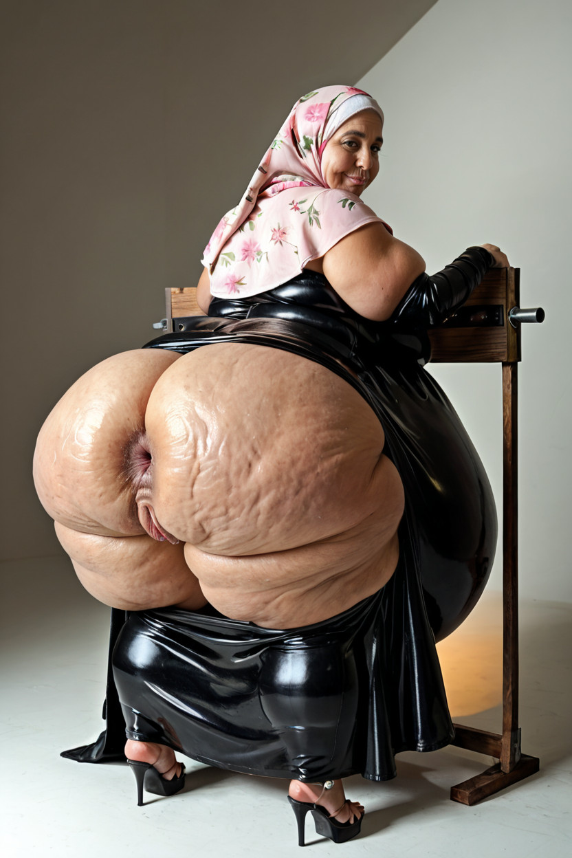 Huge Wide Deep Bulging Ass Cheeks, Pink Scrunch Butt Long Skirt Hijab Latex Dress, Veiny Tits Ebony AI Porn