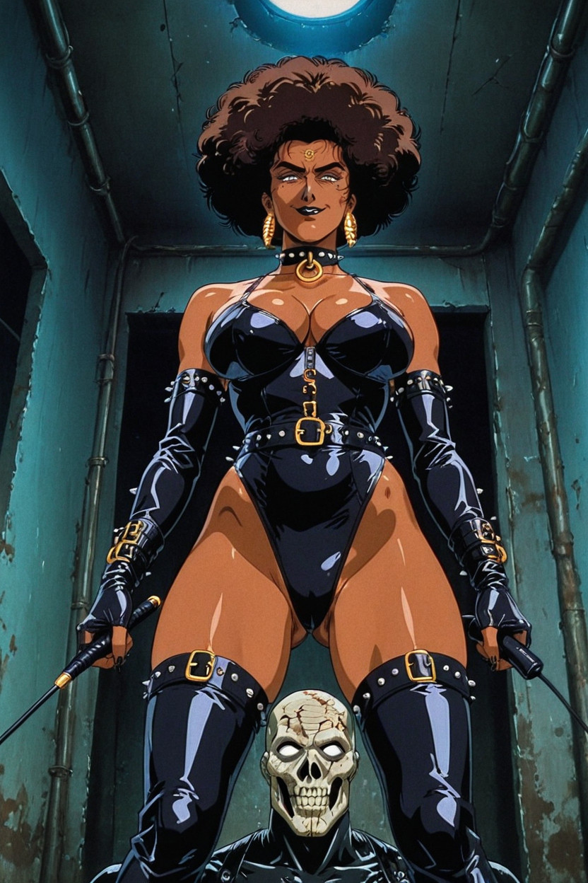 70+, Ebony Granny Wearing Long Leather Gloves, Accurate Art Style エボニーAIエロ